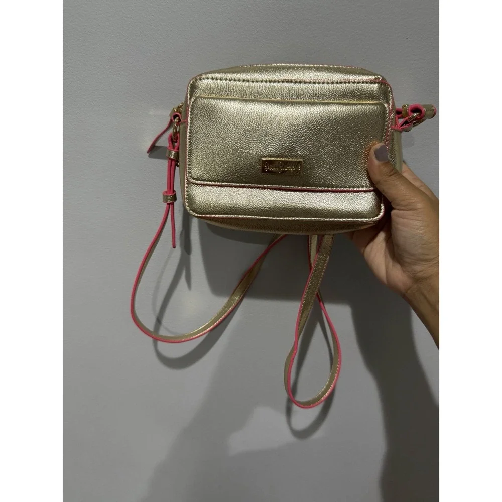 Lilly Pulitzer Metallic Gold Crossbody Bag With Pink Trim Lilia's NWOT T